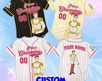 Prince Charming Baseball Jersey, Custom Disney Character Apparel, Personalized Royal Name Shirt, Striped Fairytale Outfit Gift for Men