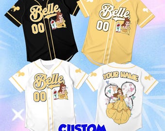 Custom Princess Belle Toddler Baseball Jersey, Personalized Disney Kid Shirt, Whimsical Belle Graphic Tee, Cute Magic Birthday Gift Wear