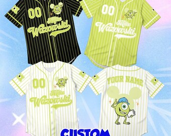 Custom Mike Wazowski Baseball Jersey, Personalized Mickey Ear Pinstripe Shirt, Monsters Inc Disney Cosplay Outfit, Cute Eye Character Gift