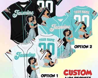 Custom Princess Jasmine Baseball Jersey, Personalized Aladdin Shirt, Disney Princess Trip Outfit, Magic Lamp Tee, Disney Vacation Fan Gift