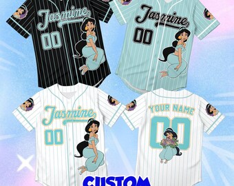 Maillot de baseball jasmin personnalisé, chemise Aladdin personnalisée, tenue de voyage de princesse Disney, t-shirt de vacances Magic Kingdom, cadeau de fan de jasmin