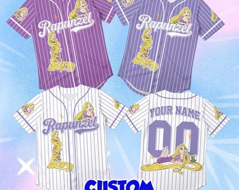Rapunzel Baseball Jersey, Custom Disney Princess Apparel, Personalized Magic Hair Name Shirt, Striped Tangled Purple Outfit Gift