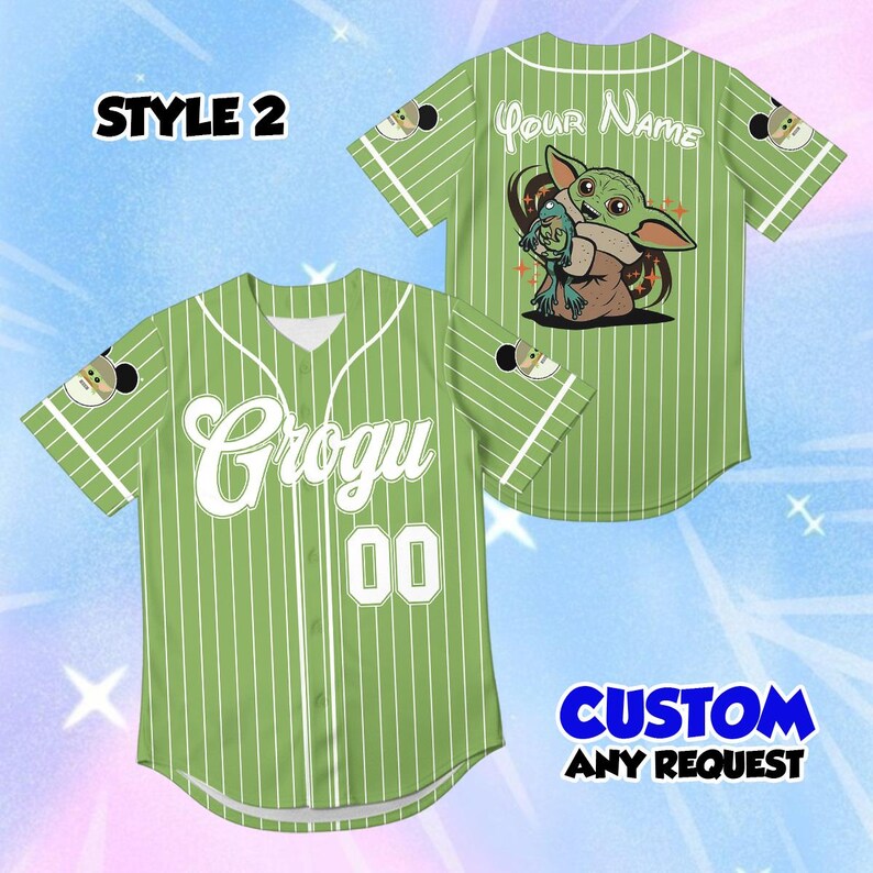Grogu barnbasebolltröja, anpassad Disney Baby Yoda-tröja, söta Alien-ungdomskläder, personlig namn- och nummertröja för födelsedagspresent Option 2