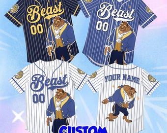 Beast Baseball Jersey, Custom Disney Character Apparel, Personalized Prince Name Shirt, Striped Fairytale Outfit Gift for Men