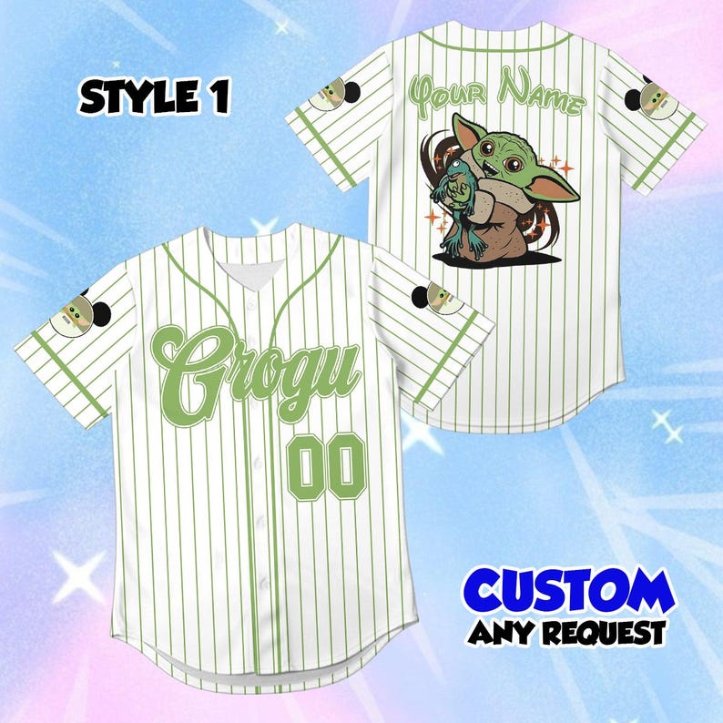 Grogu barnbasebolltröja, anpassad Disney Baby Yoda-tröja, söta Alien-ungdomskläder, personlig namn- och nummertröja för födelsedagspresent Option 1