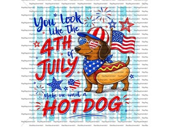 Retro Hot Dog 4 lipca PNG, Prążkowany patriotyczny jamnik (pobranie cyfrowe)