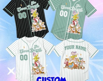 Seven Dwarfs Baseball Jersey, Custom Disney Character Apparel, Personalized Classic Movie Name Shirt, Striped Fairytale Gift for Men