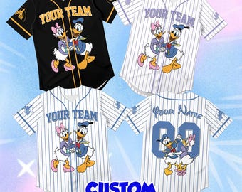 Personlig Donald Daisy barnbasebolltröja, personlig Disney Duck-tröja för par, namnnummer-ungdomslagströja, matchande karaktärskläder