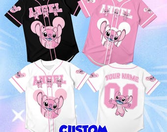 Custom Angel Jersey Kids, Personalized Cartoon Baseball Shirt Toddler, Disney World Outfit Youth, Pastel Pink Birthday Gift Cute Top