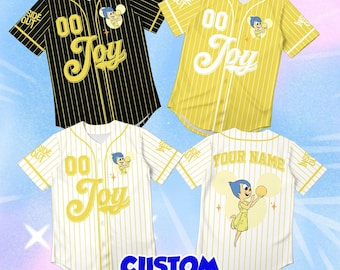 Custom Joy Baseball Jersey, Personalized Mickey Ear Pinstripe Shirt, Inside Out Disney Cosplay Outfit, Cute Cartoon Character Gift