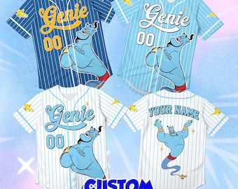 Genie Baseball Jersey, Custom Disney Character Apparel, Personalized Thần Đèn Name Shirt, Striped Arabian Outfit Gift for Men