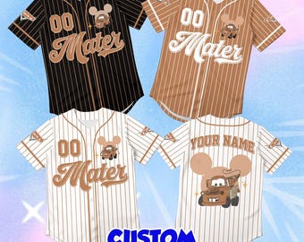 Custom Mater Baseball Jersey, Personalized Mickey Ear Pinstripe Shirt, Disney Pixar Cars Cosplay Outfit, Cute Truck Character Gift