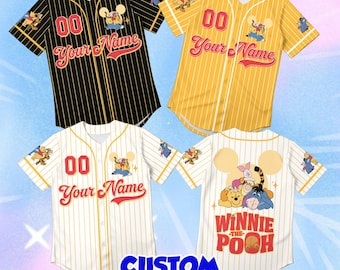 Personalized Winnie Pooh Pinstripe Jersey, Custom Name Disney World Shirt, Tigger Eeyore Mickey Ear Outfit, Character Birthday Present