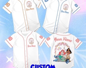 Personalized Stitch Dory Baseball Shirt, Custom Name Theme Park Clothes, Pastel Castle Ribbon Jersey, Magical Vacation Group Top