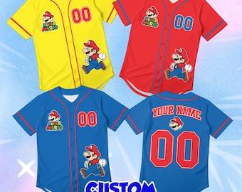 Personalized Mario Toddler Jersey, Custom Name  Baseball Shirt Gift, Retro Plumber Game Character Kid Tee, Whimsical Vacation Clothes