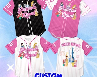 Personalized Princess Quad Toddler Jersey, Custom Name Girls Baseball Shirt, Disney Character Tee, Whimsical Vacation Clothes, Holiday Gift
