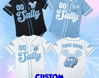 Custom Sally Baseball Jersey, Personalized Mickey Ear Pinstripe Shirt, Disney Pixar Cars Cosplay Outfit, Cute Coupe Character Gift