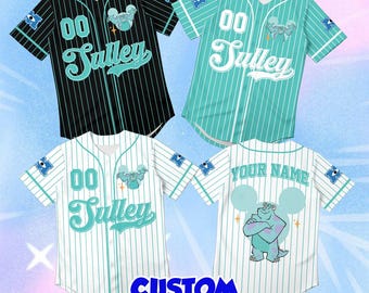 Custom Sulley Baseball Jersey, Personalized Mickey Ear Pinstripe Shirt, Monsters Inc Disney Cosplay Outfit, Cute Monster Character Gift