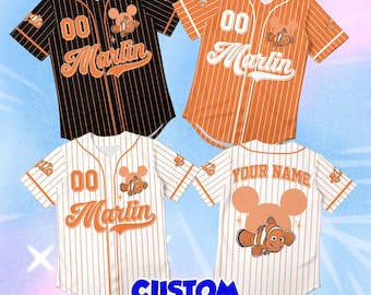 Custom Marlin Baseball Jersey, Personalized Mickey Ear Pinstripe Shirt, Finding Nemo Disney Cosplay Outfit, Cute Fish Character Gift