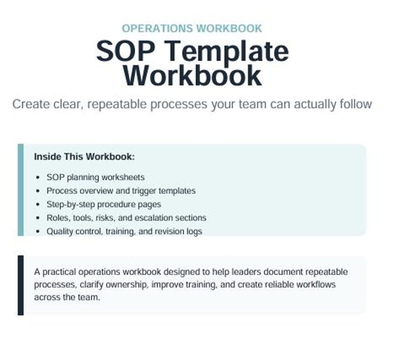 SOP Template Workbook for Small Business Operations (digital PDF) - Etsy