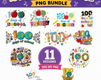 100 dagen school PNG-bundel, leraar sublimatie ontwerpen, school png, kinderen school clipart png, student png-ontwerpen, digitale download