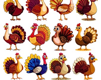 Thanksgiving Turkey Clipart PNG Bundle, Fall Autumn Illustrations Png,Thanksgiving Day Png, Cute Turkey PNG, Digital Download, Png
