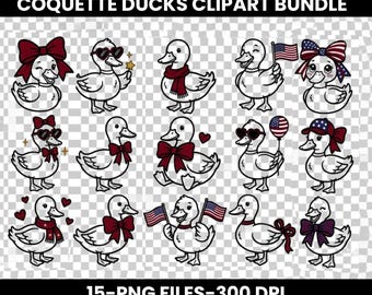 Amerika 250 png, coquette duck clipart png bundel, patriottische wilde eend png, preppy eend overzicht clipart, sublimatie png, digitale download