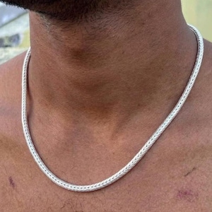 Collar con cadena de cola de zorro de plata de ley 925 maciza, joyería unisex con diseño de serpiente de trigo trenzada.