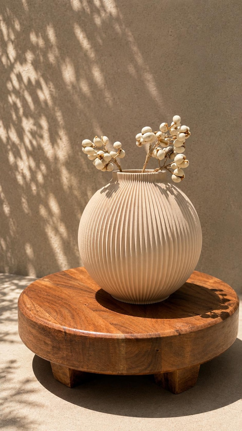 Luxury LUNA Vase Set – Neutral Decor, Modern Ribbed Vase, Minimalist Sculptural Home Decor, Contemporary Decorative Vase