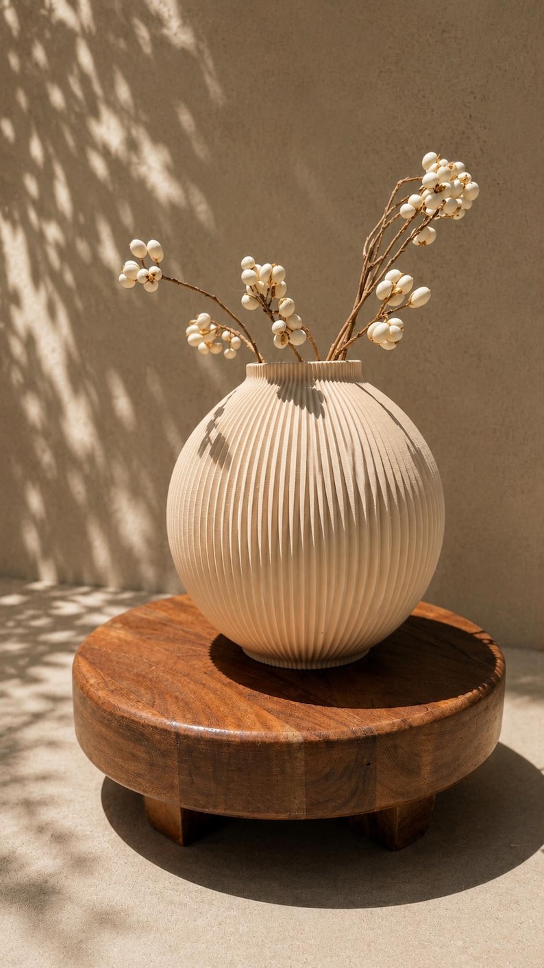 Luxury LUNA Vase Set – Neutral Decor, Modern Ribbed Vase, Minimalist Sculptural Home Decor, Contemporary Decorative Vase