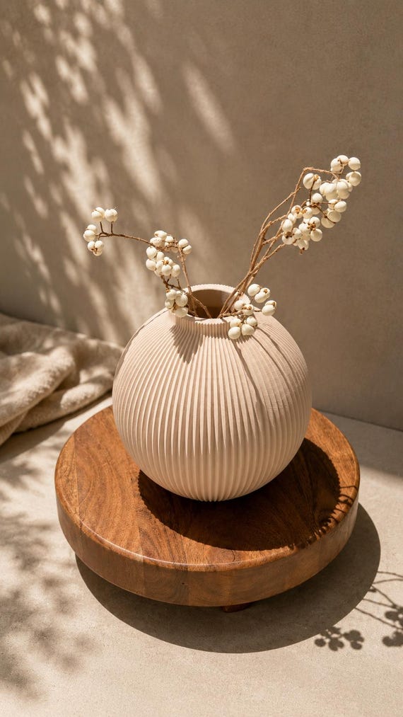 Luxury LUNA Vase Set – Neutral Decor, Modern Ribbed Vase, Minimalist Sculptural Home Decor, Contemporary Decorative Vase