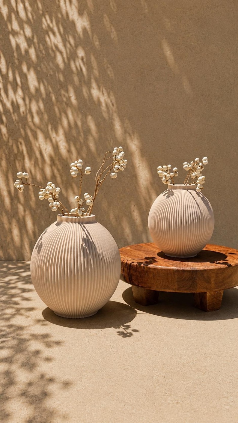 Luxury LUNA Vase Set – Neutral Decor, Modern Ribbed Vase, Minimalist Sculptural Home Decor, Contemporary Decorative Vase