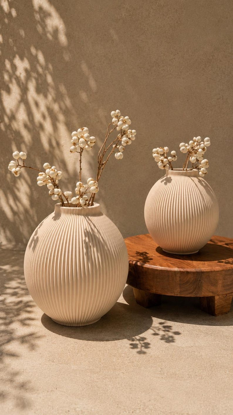 Luxury LUNA Vase Set – Neutral Decor, Modern Ribbed Vase, Minimalist Sculptural Home Decor, Contemporary Decorative Vase