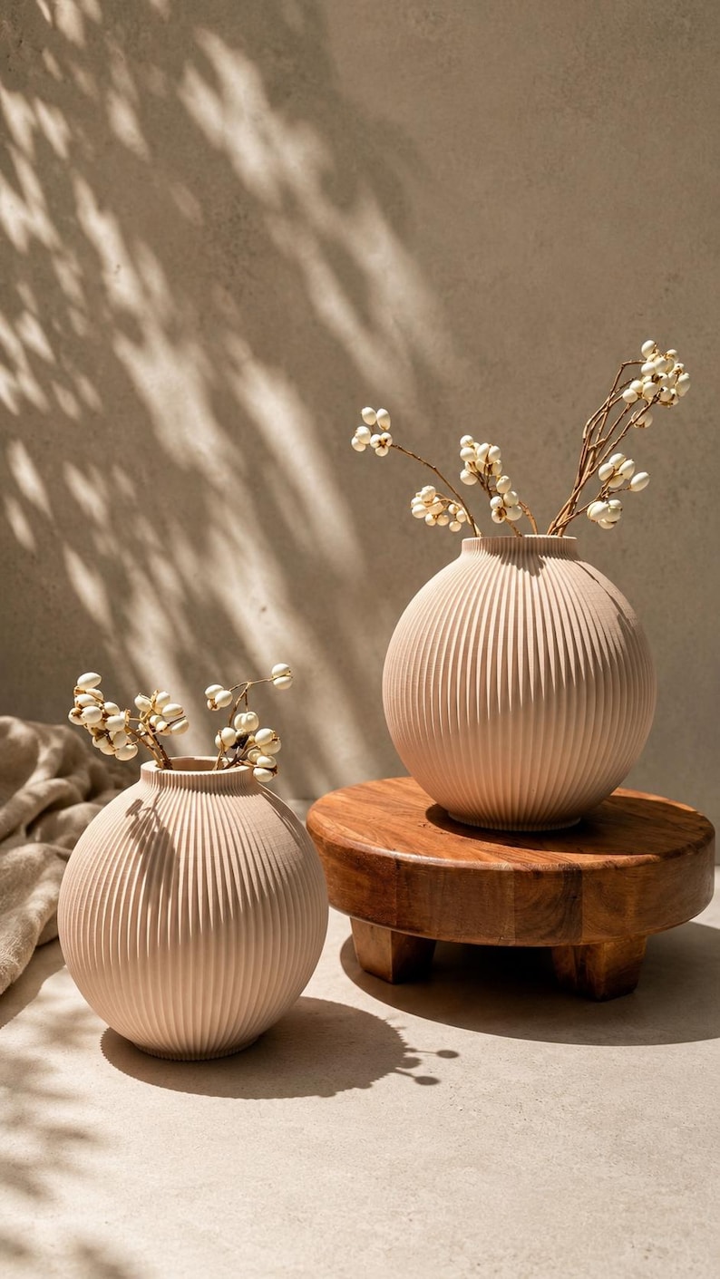 Luxury LUNA Vase Set – Neutral Decor, Modern Ribbed Vase, Minimalist Sculptural Home Decor, Contemporary Decorative Vase