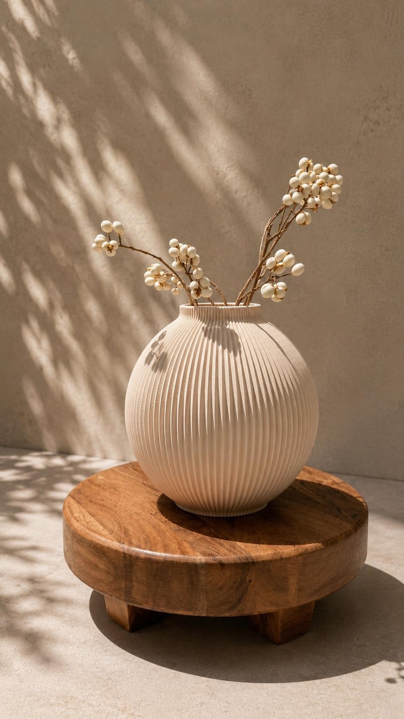 Luxury LUNA Vase Set – Neutral Decor, Modern Ribbed Vase, Minimalist Sculptural Home Decor, Contemporary Decorative Vase