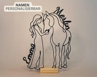 Personalisiertes Geschenk Pferdemädchen – Skulptur Mädchen mit Pferd, Wunschname, 3D Druck Deko, Geburtstag Reiterin