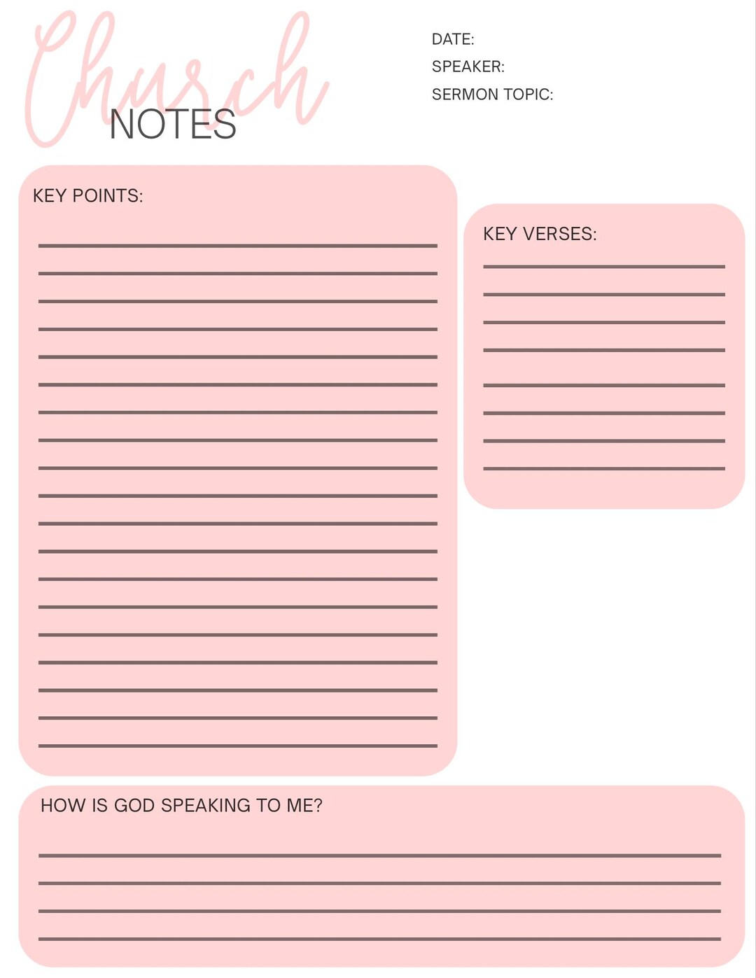 Printable Sermon Notes Template | Bible Study Notes PDF | Church ...