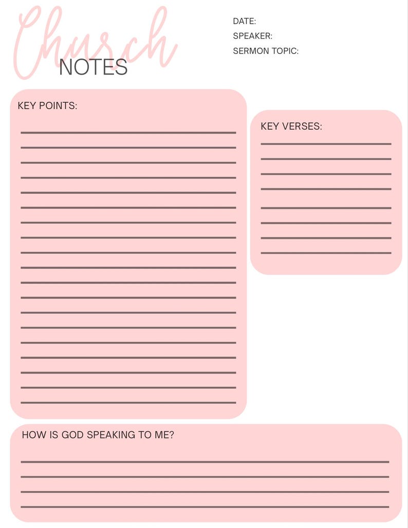 Printable Sermon Notes Template | Bible Study Notes PDF | Church ...