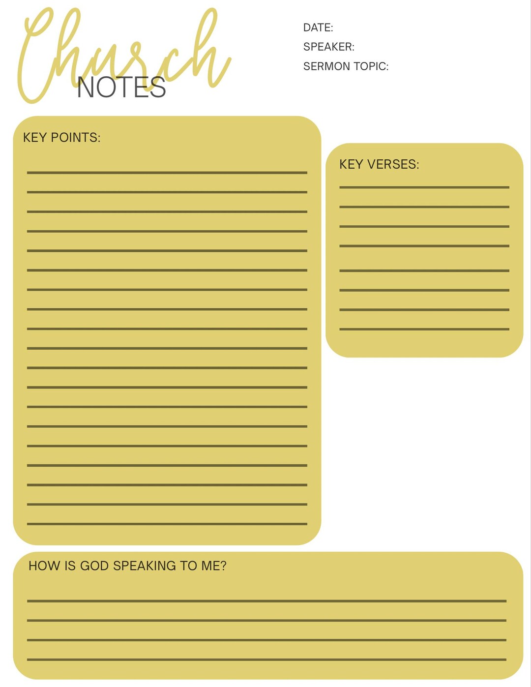 Printable Sermon Notes Template | Bible Study Notes PDF | Church ...