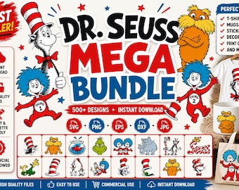 Dr. Seuss SVG, Mega Bundel, Cat In The Hat SVG, Dr. Seuss Hoed SVG, Green Eggs And Ham SVG, Dr. Seuss voor Leraren SVG, Cricut, Thing SVG