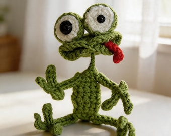Handmade Crochet Frog Amigurumi Desk Buddy – Quirky Woodland Stuffed Animal Plush