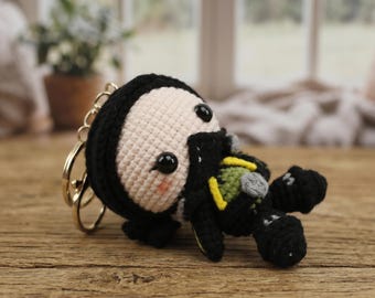 Handmade Crochet Character Keychain, Amigurumi Doll Bag Charm, Gamer Anime Accessory