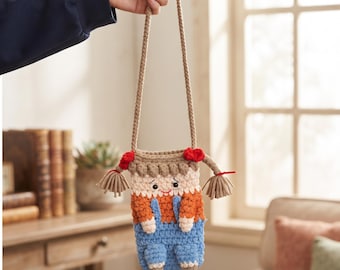 Handgjord virkad docka axelväska, söt amigurumi-väska, kawaii flickväska, virkad telefonväska, present till henne
