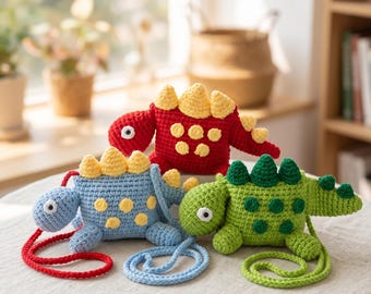 Handmade Crochet Dinosaur Bag for Kids | Animal Crossbody Purse, Kawaii Mini Shoulder Bag