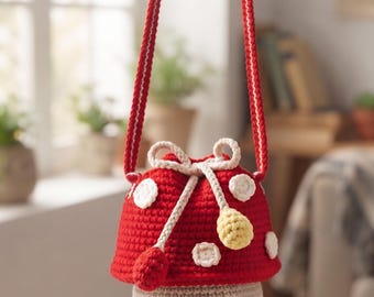 Handmade Crochet Mushroom Bag, Cottagecore Crossbody Purse, Cute Kawaii Bucket Bag, Fairycore Shoulder Bag, Woodland Gift for Her