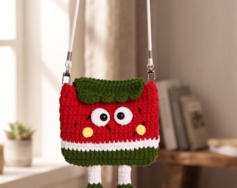 Handmade Watermelon Crochet Bag,Kawaii Crossbody Purse, Cute Fruit Phone Bag, Summer Shoulder Bag,Gift for Her, Aesthetic Handmade Accessory