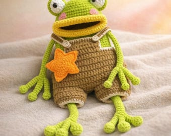 Large Crochet Frog Plush Toy: Chunky Amigurumi Chenille Yarn Stuffed Animal for Kids