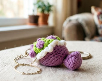 Handmade Crochet Flower Bouquet Keychain: Pink Yellow Roses, Gold Toned Bag Charm