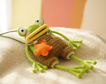 Large Crochet Frog Plush Toy: Chunky Amigurumi Chenille Yarn Stuffed Animal for Kids