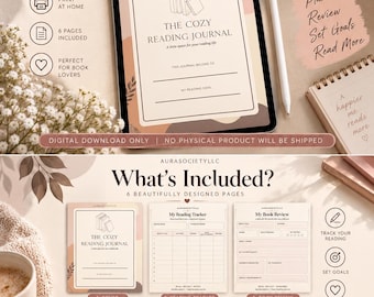 Cozy Reading Journal Printable, Book Tracker, Review Pages, TBR List (PDF)